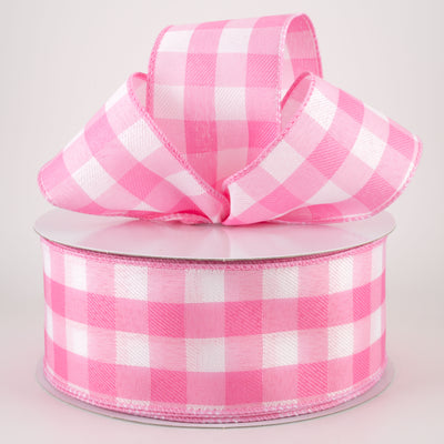 2.5" Buffalo Check Plaid Ribbon: Pink & White (50 Yards)