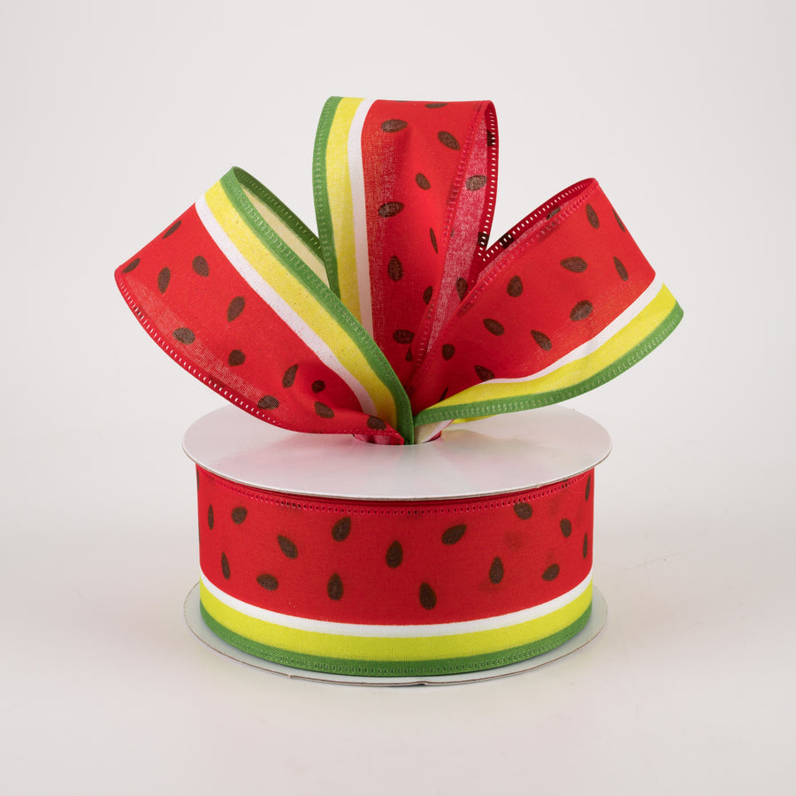 1.5" Watermelon Slice Satin Stripe Ribbon (10 Yards)