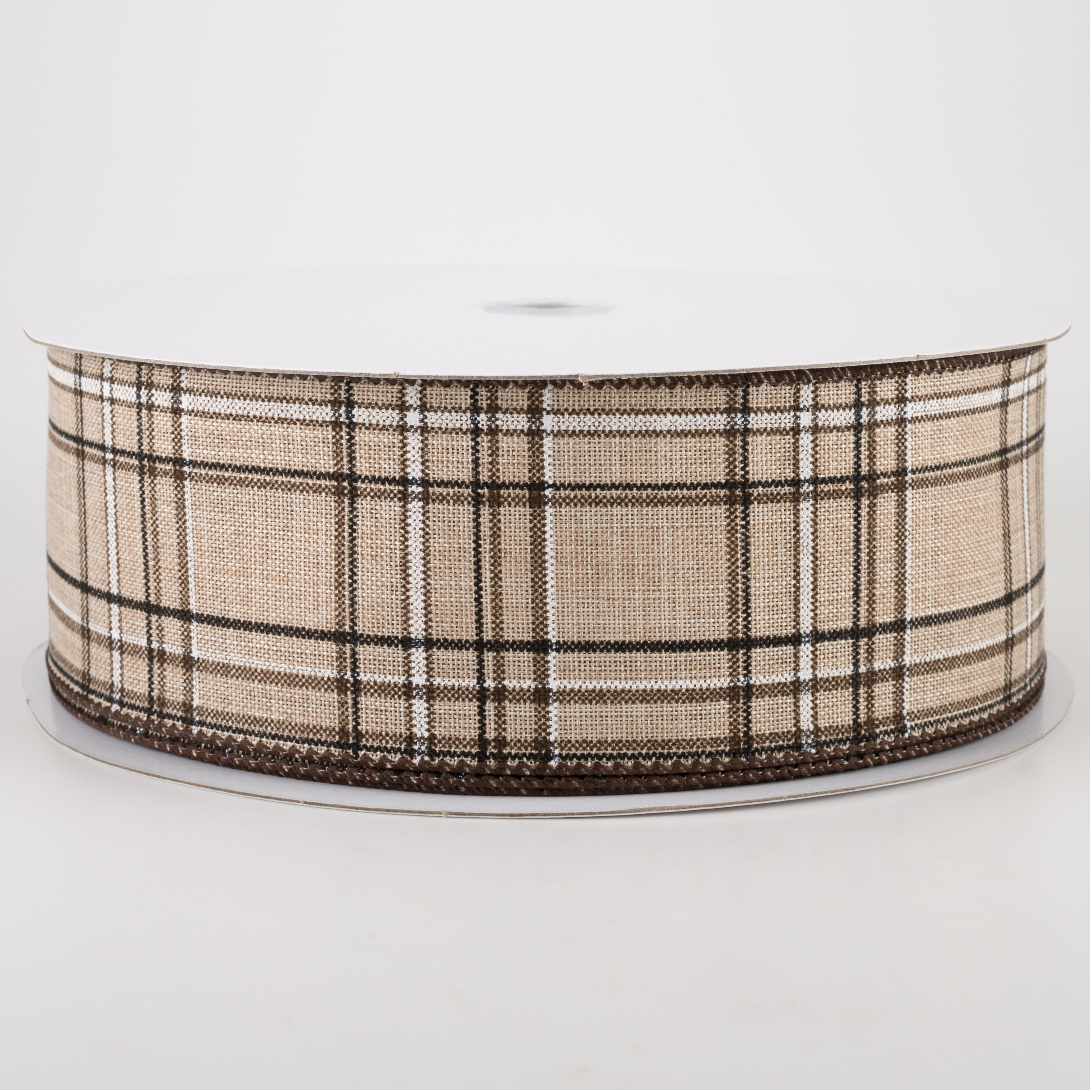 2.5" Cornelia Plaid Ribbon: Brown, Black & White (50 Yards)