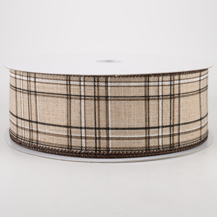 2.5" Cornelia Plaid Ribbon: Brown, Black & White (50 Yards)
