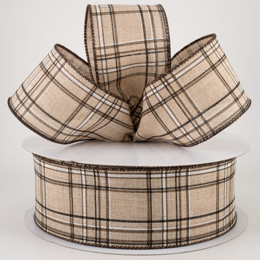 2.5" Cornelia Plaid Ribbon: Brown, Black & White (50 Yards)