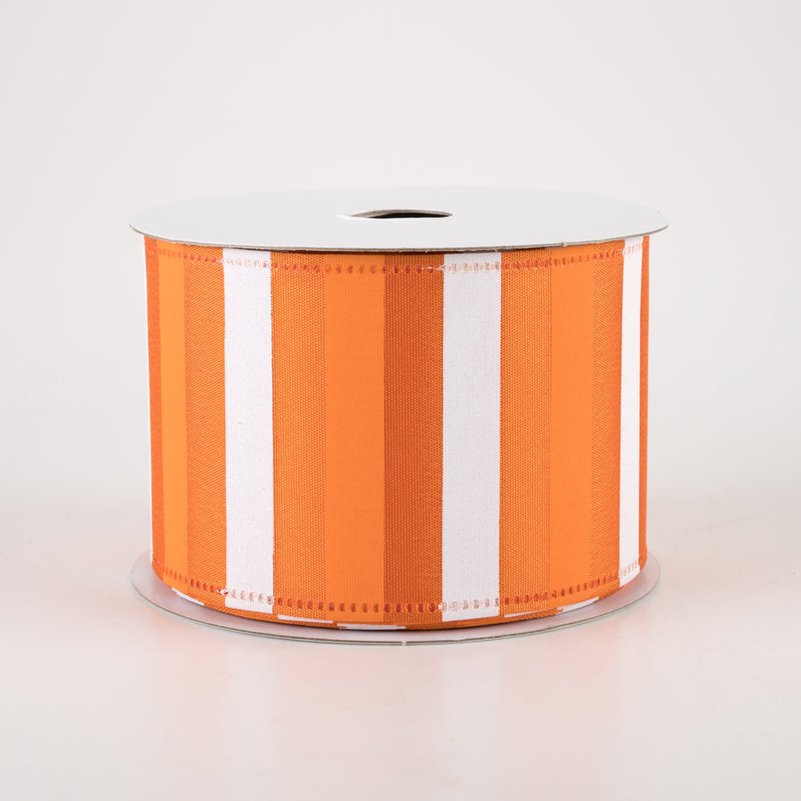 2.5" Horizontal Stripes Satin Ribbon: Peach & White on Orange (10 Yards)