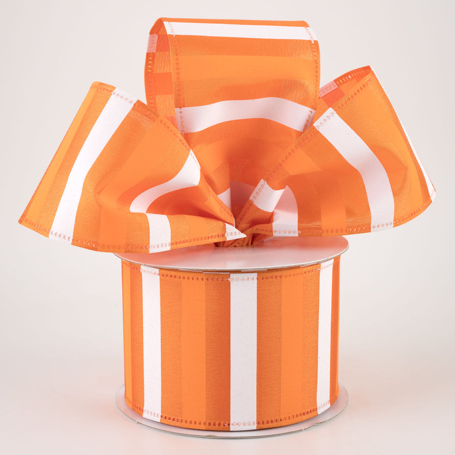 2.5" Horizontal Stripes Satin Ribbon: Peach & White on Orange (10 Yards)