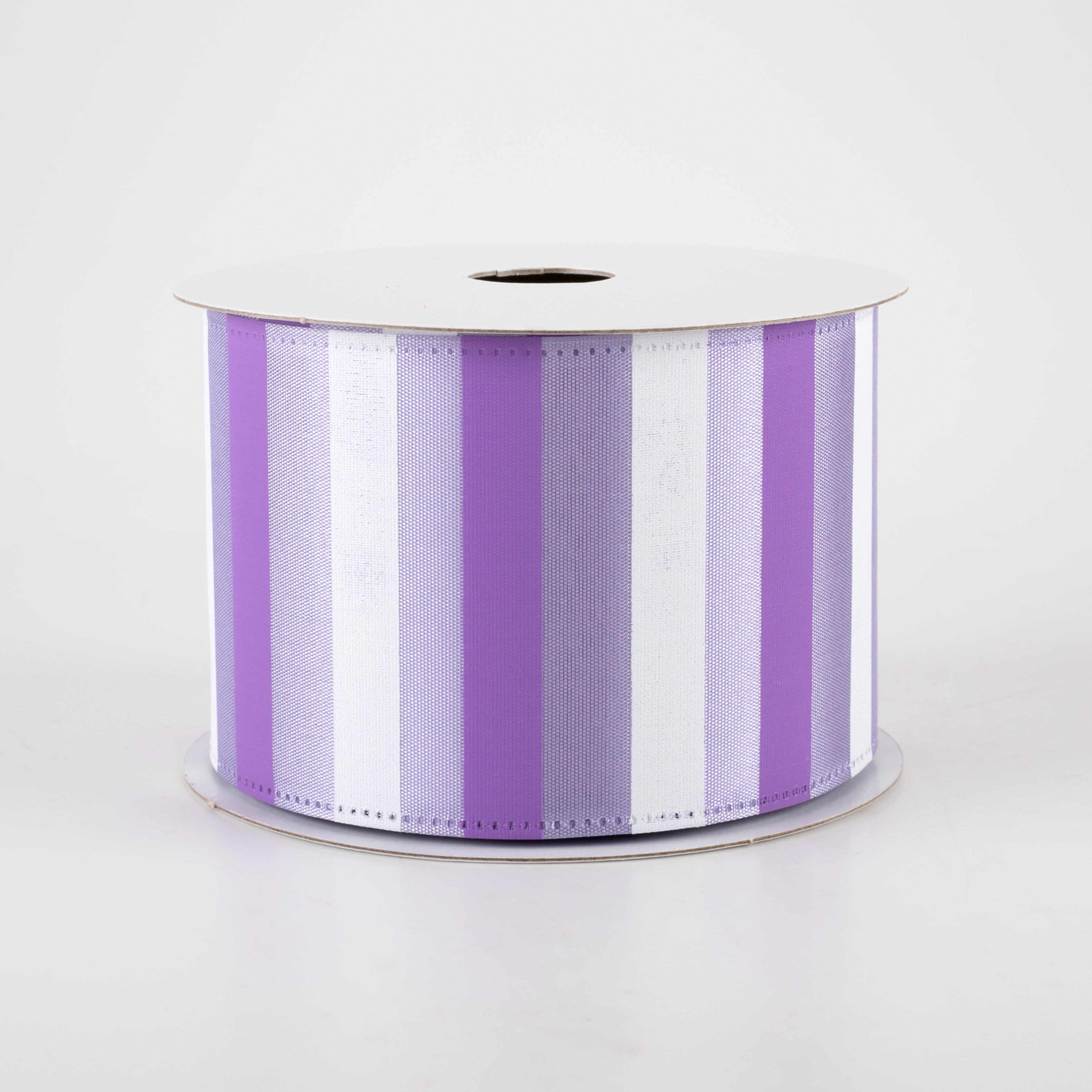 2.5" Horizontal Stripes Satin Ribbon: Purple & White on Lavender (10 Yards)