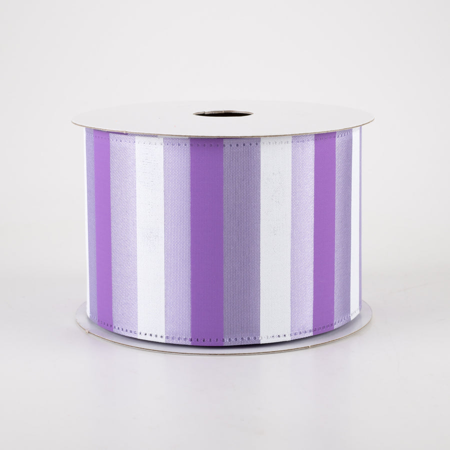 2.5" Horizontal Stripes Satin Ribbon: Purple & White on Lavender (10 Yards)