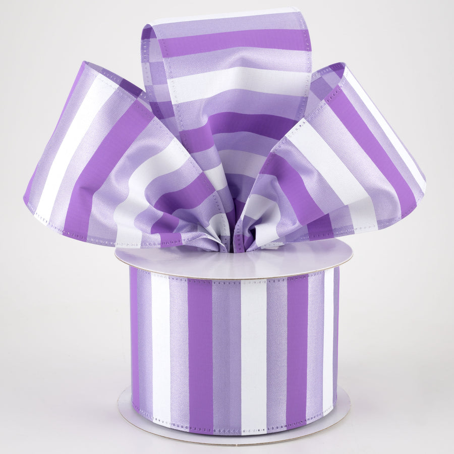 2.5" Horizontal Stripes Satin Ribbon: Purple & White on Lavender (10 Yards)