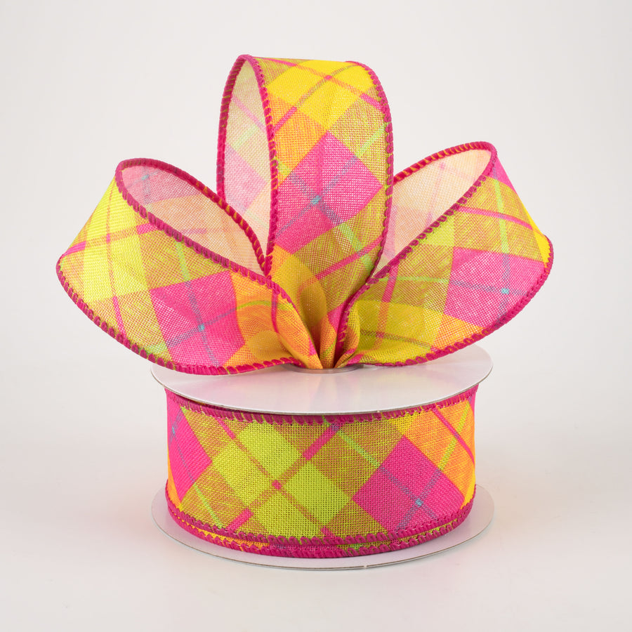 1.5" Sally Print Plaid Ribbon: Bright Spring (10 Yards)