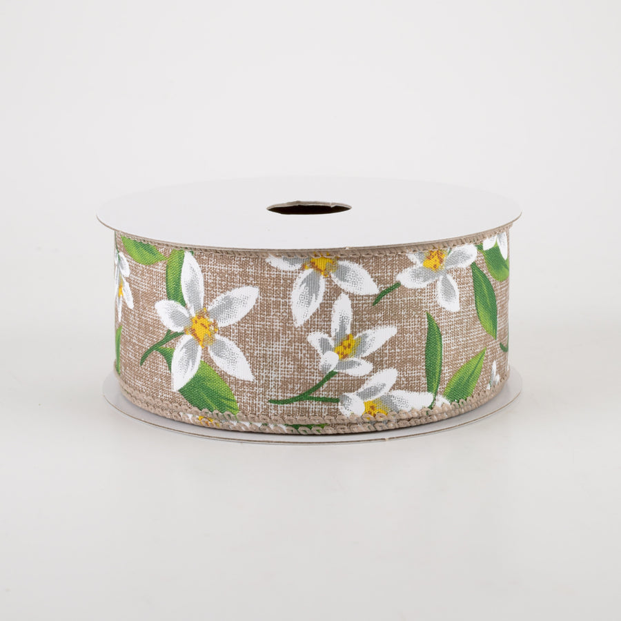 1.5" Linen Lemon Flower Ribbon: Natural (10 Yards)