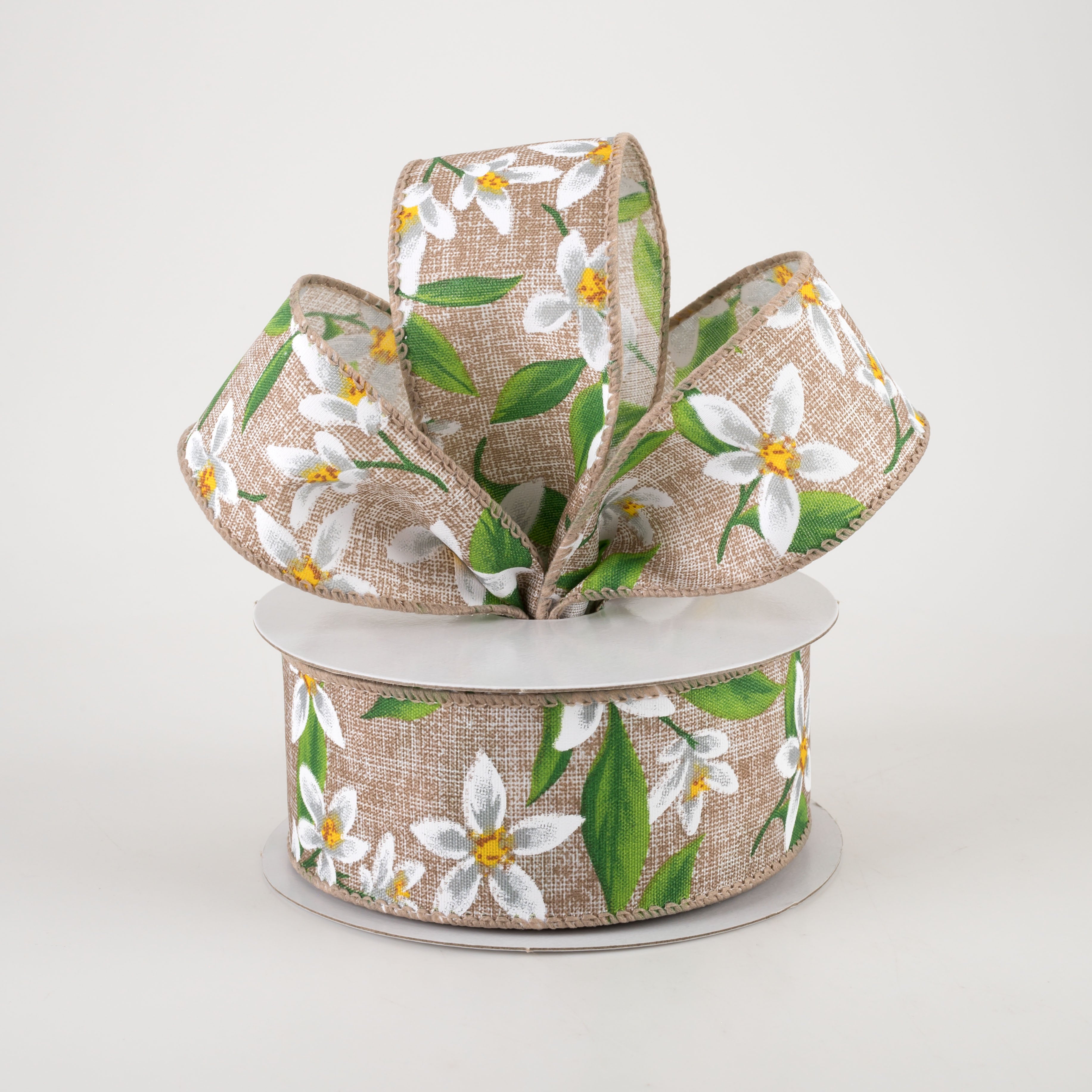 1.5" Linen Lemon Flower Ribbon: Natural (10 Yards)