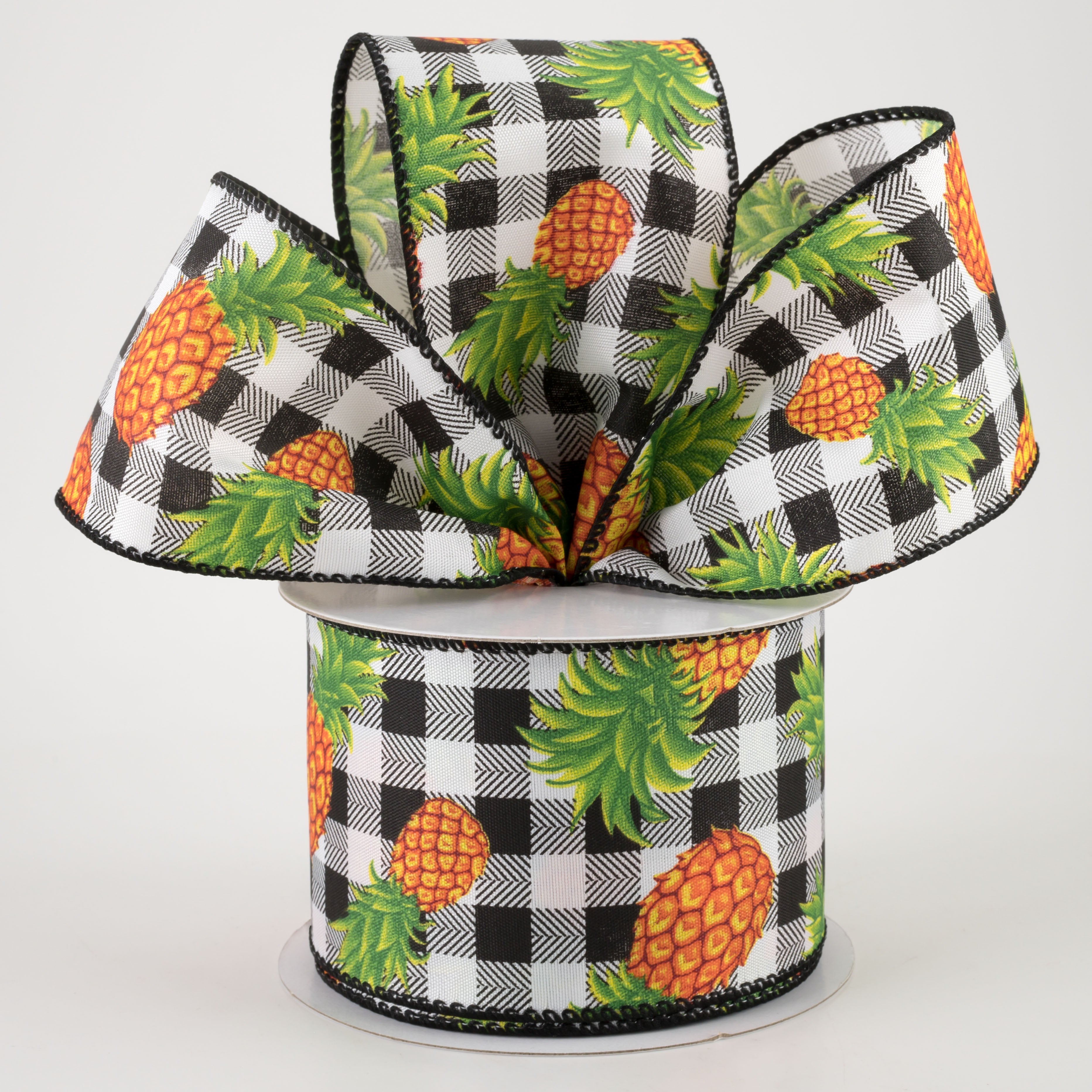 2.5" Pineapples on Buffalo Plaid Ribbon (10 Yards)