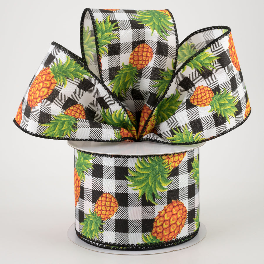 2.5" Pineapples on Buffalo Plaid Ribbon (10 Yards)