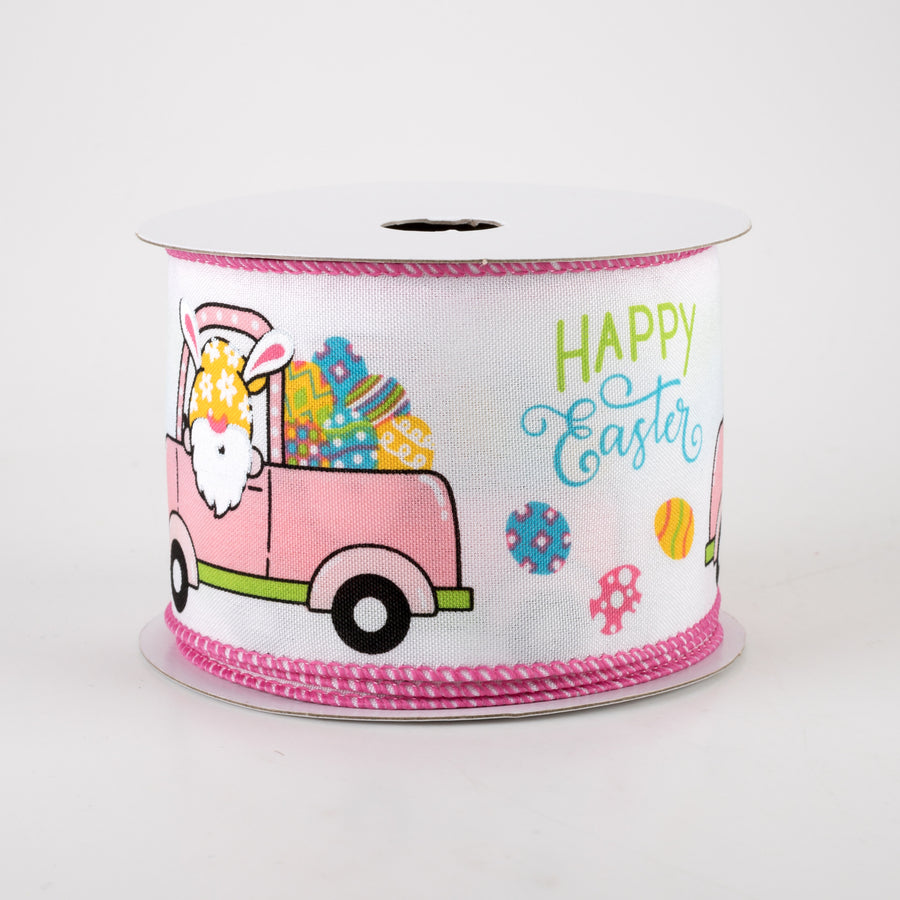 2.5" Satin Easter Bunny Truck Ribbon: White (10 Yards)