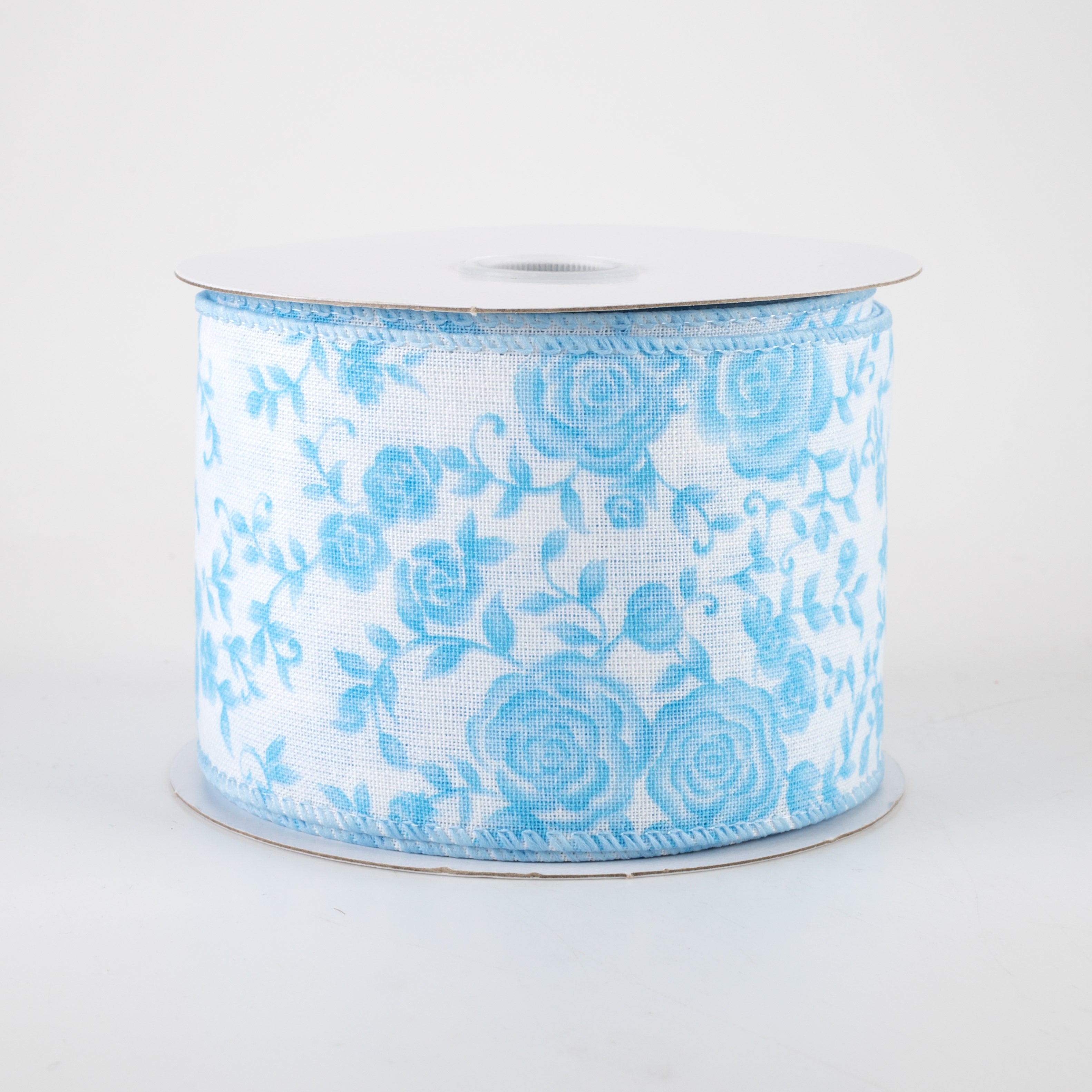 2.5" Ombré Roses on White Linen Ribbon: Blue (10 Yards)
