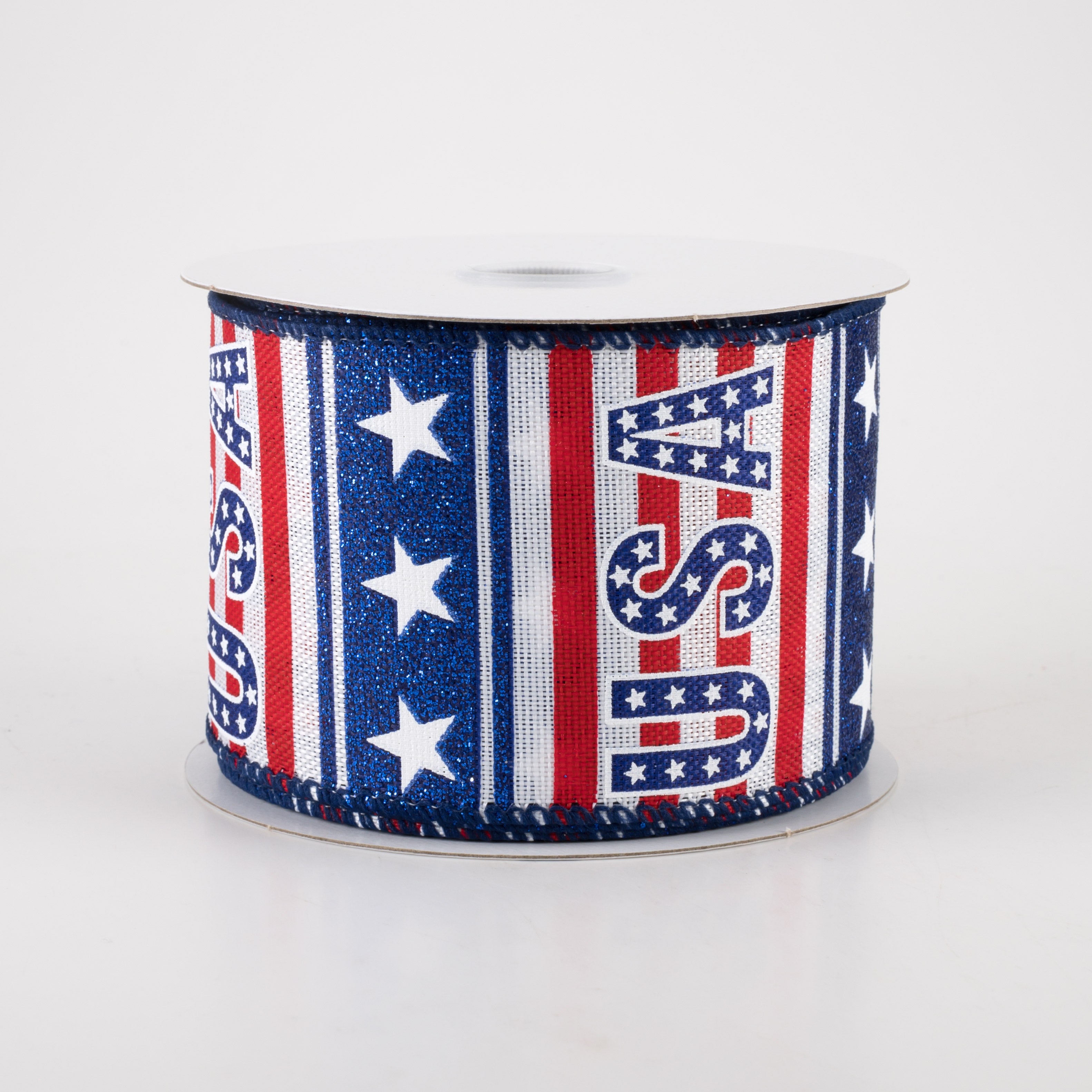 2.5" Linen USA Stars & Stripes Ribbon: White (10 Yards)