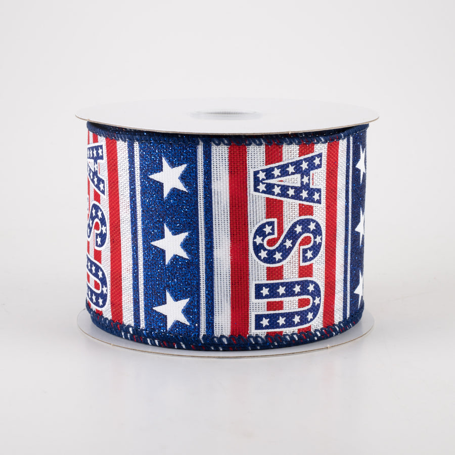 2.5" Linen USA Stars & Stripes Ribbon: White (10 Yards)