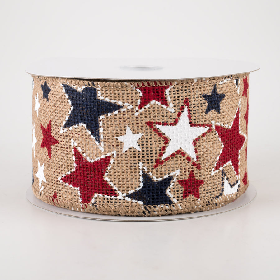 2.5" Burlap Patriotic Stars Ribbon: Natural (10 Yards)