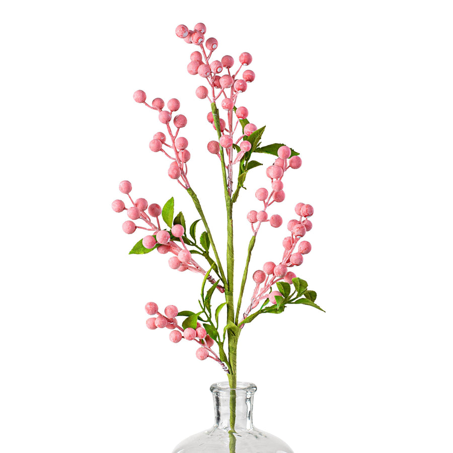 26" Berry Leaves Spray: Pink