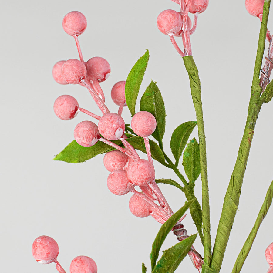 26" Berry Leaves Spray: Pink