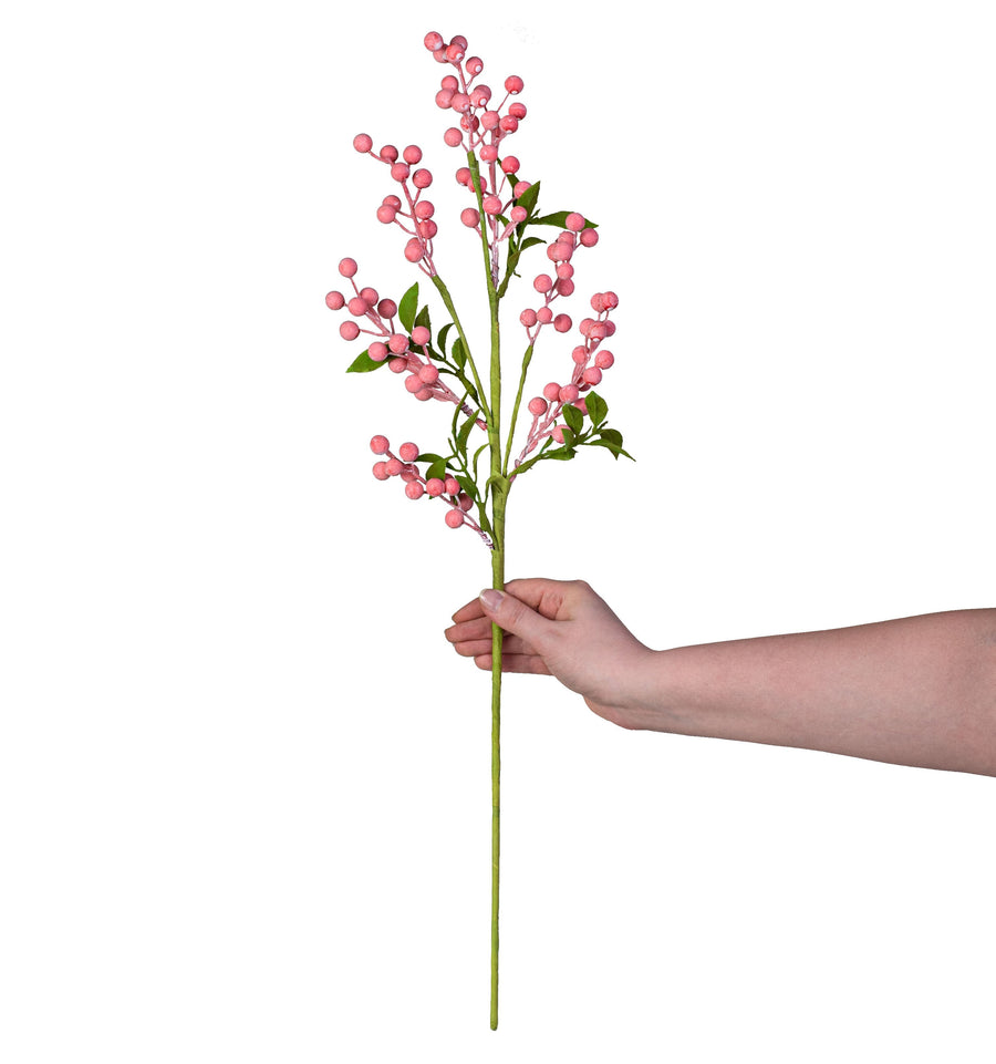 26" Berry Leaves Spray: Pink