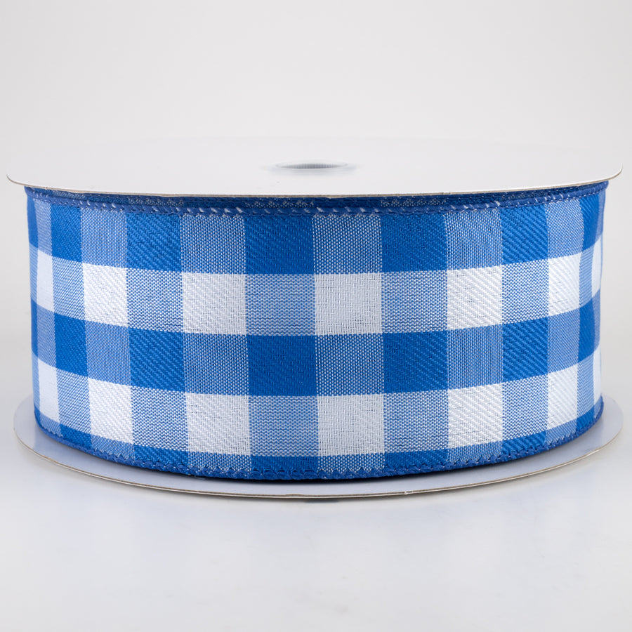 2.5" Buffalo Check Plaid Ribbon: Cobalt Blue & White (50 Yards)