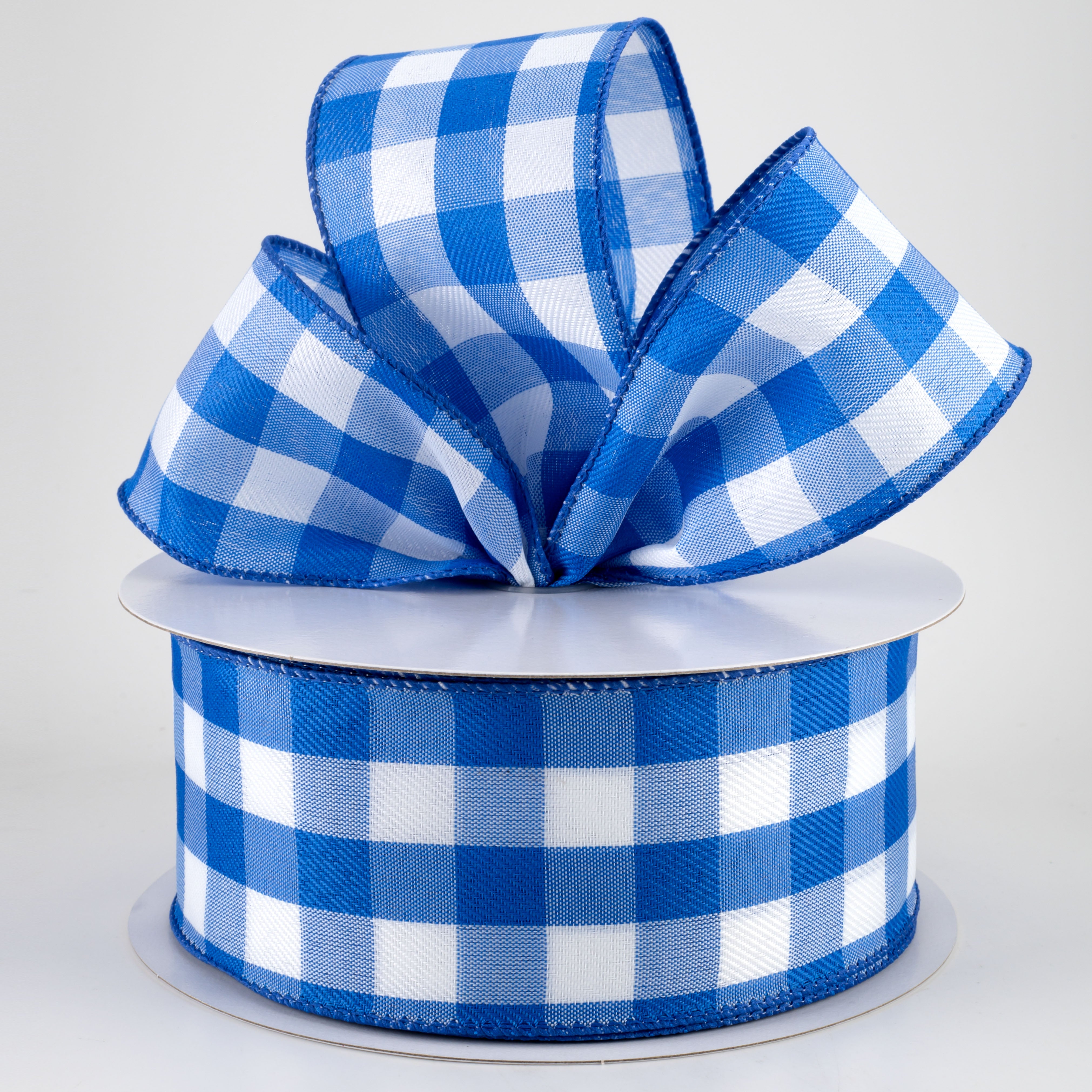 2.5" Buffalo Check Plaid Ribbon: Cobalt Blue & White (50 Yards)