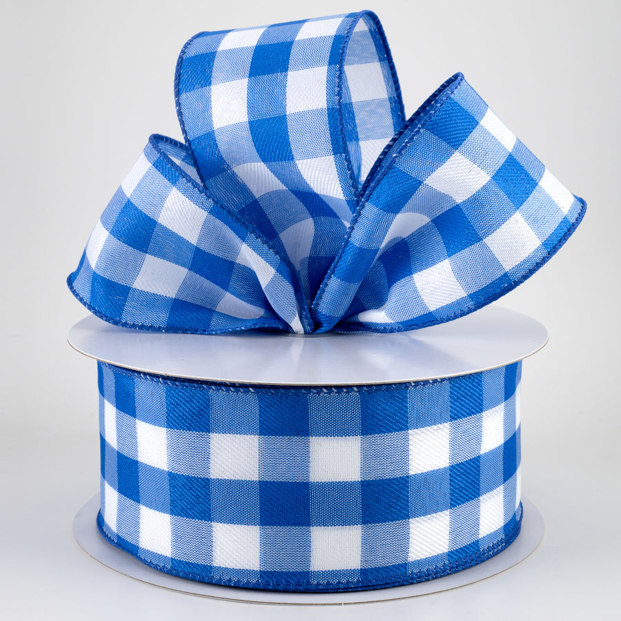 2.5" Buffalo Check Plaid Ribbon: Cobalt Blue & White (50 Yards)