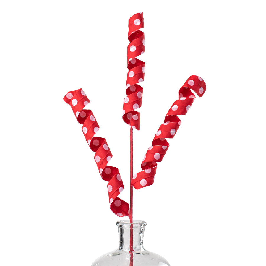 24" Polka Dot Curly Pick: White & Red