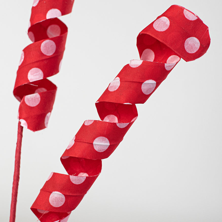 24" Polka Dot Curly Pick: White & Red