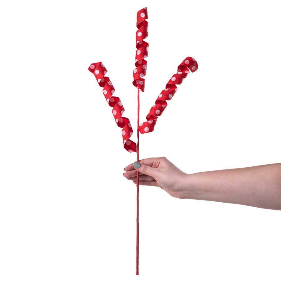 24" Polka Dot Curly Pick: White & Red