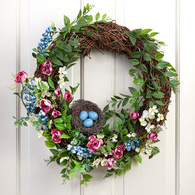 5" Vine Birds Nest with Eggs: Natural Blue