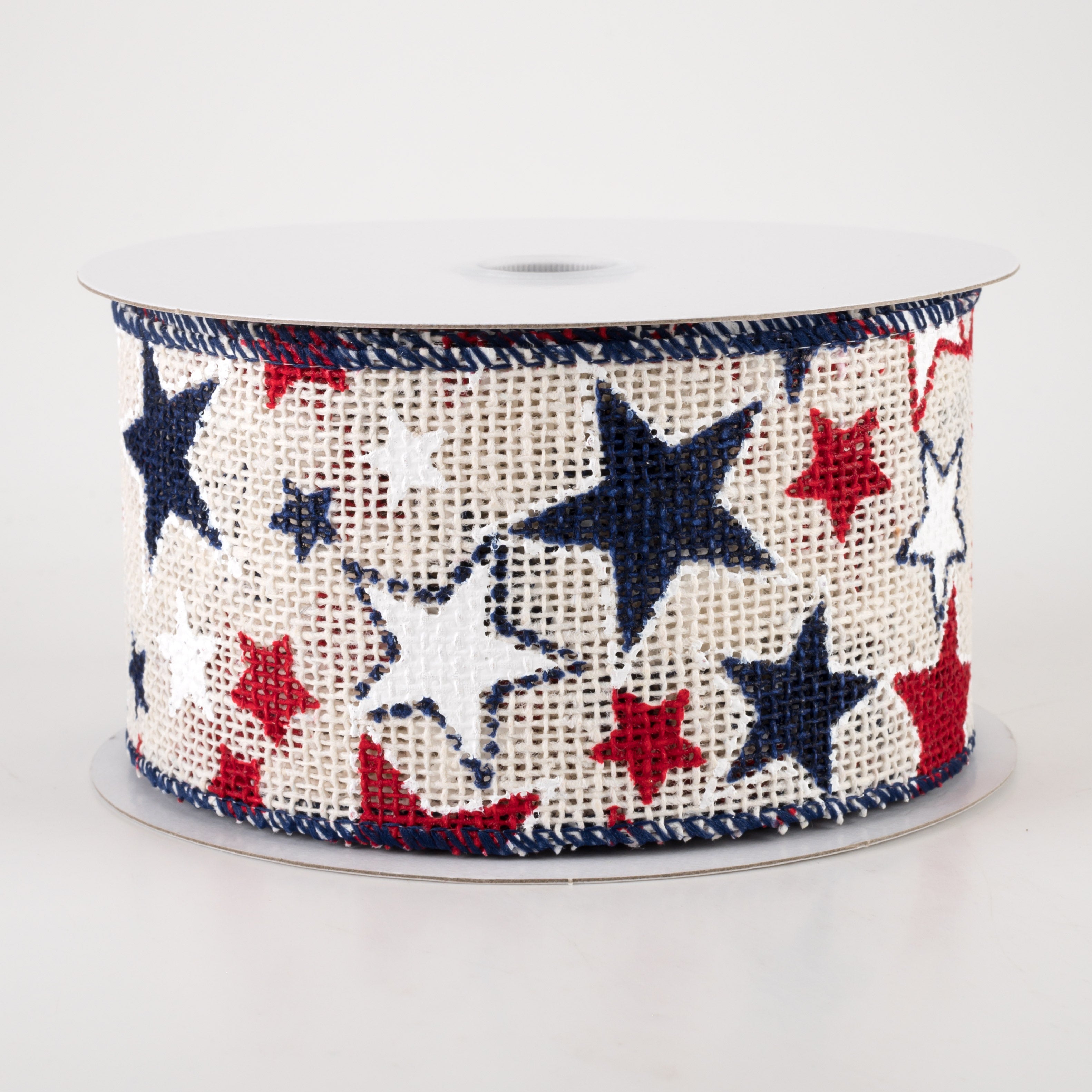 2.5" Burlap Patriotic Stars Ribbon: Cream (10 Yards)