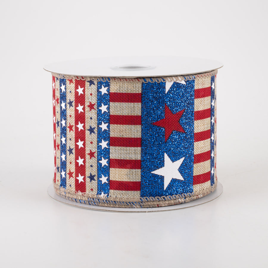 2.5" Linen RWB Flagapalooza Ribbon: Natural (10 Yards)