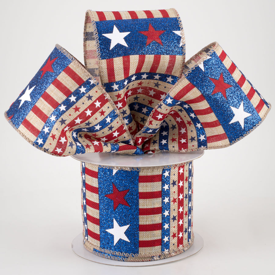 2.5" Linen RWB Flagapalooza Ribbon: Natural (10 Yards)