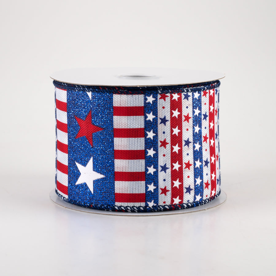 2.5" Linen RWB Flagapalooza Ribbon: White (10 Yards)