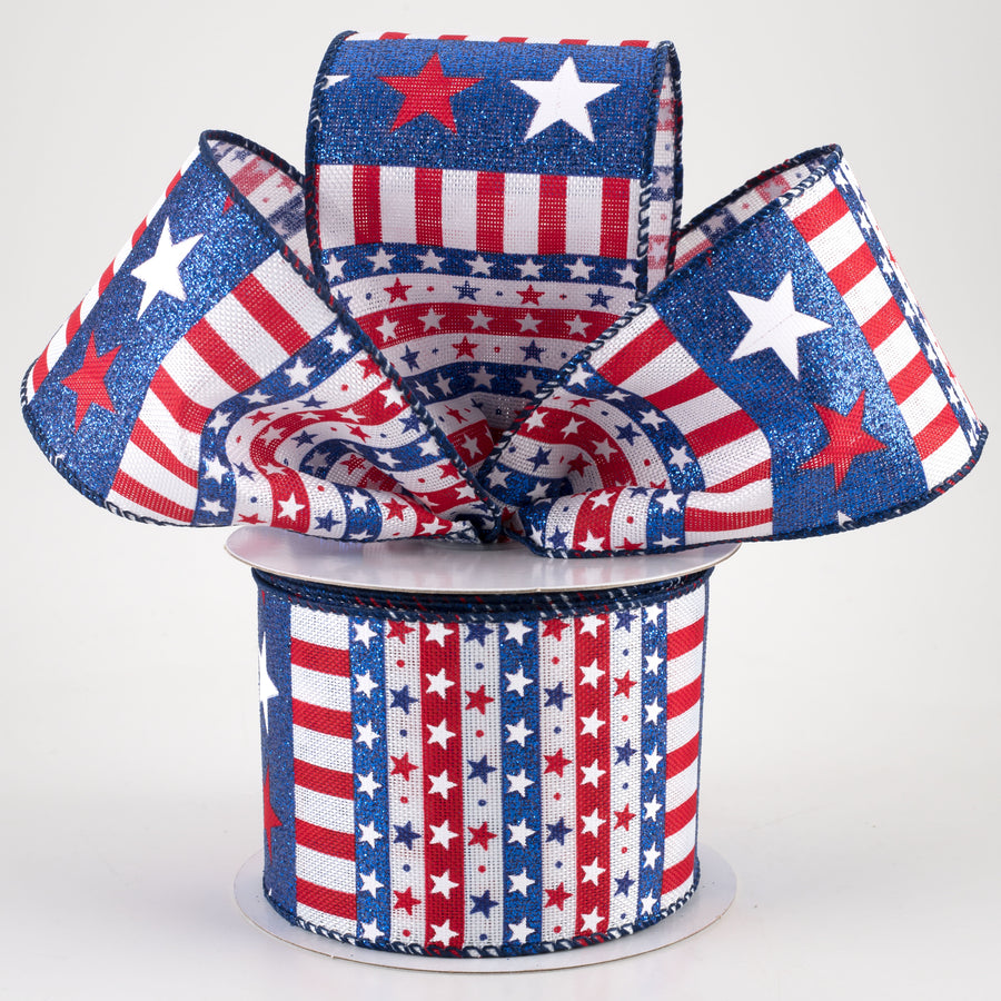 2.5" Linen RWB Flagapalooza Ribbon: White (10 Yards)