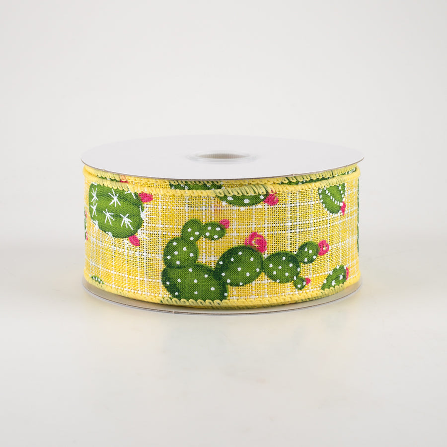 1.5" Fuchsia Flower Cactus Ribbon: Yellow (10 Yards)