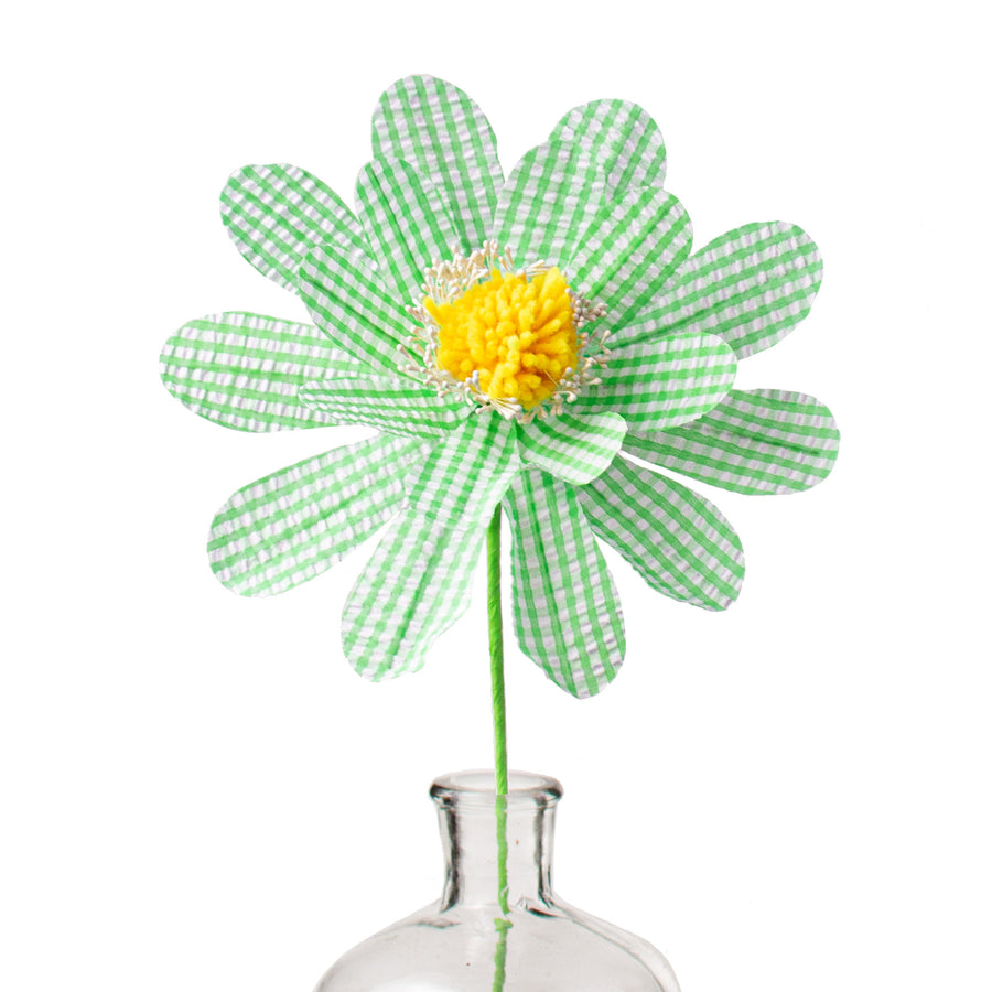 24" Gingham Sunflower Spray: Green