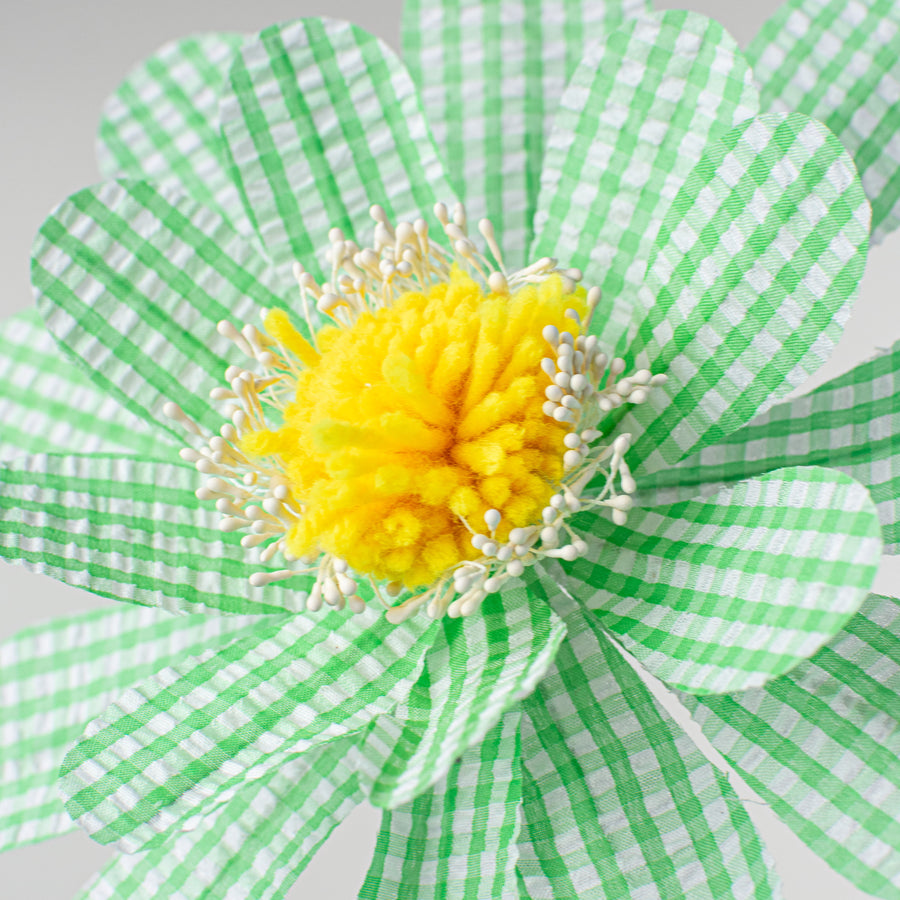 24" Gingham Sunflower Spray: Green