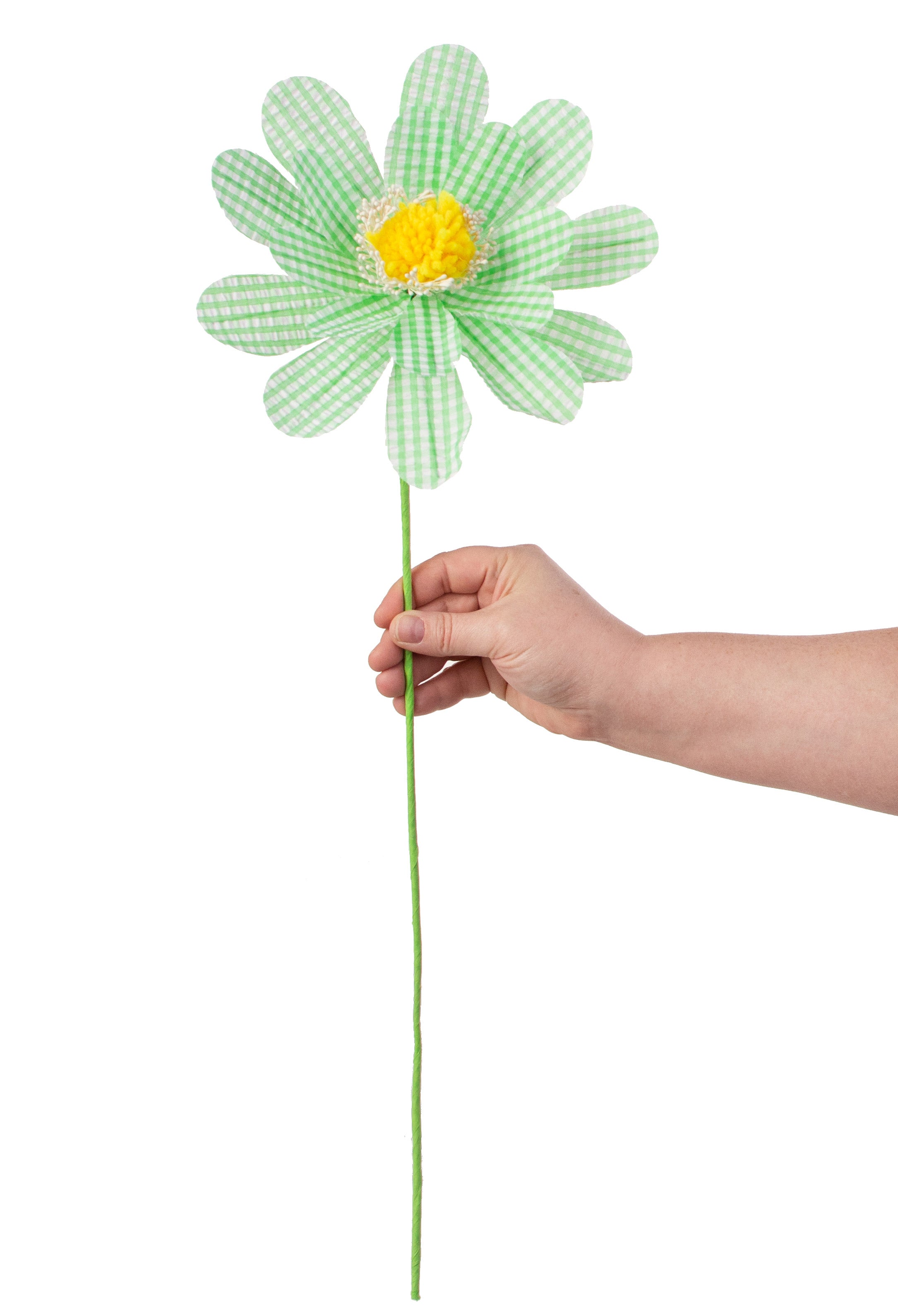 24" Gingham Sunflower Spray: Green