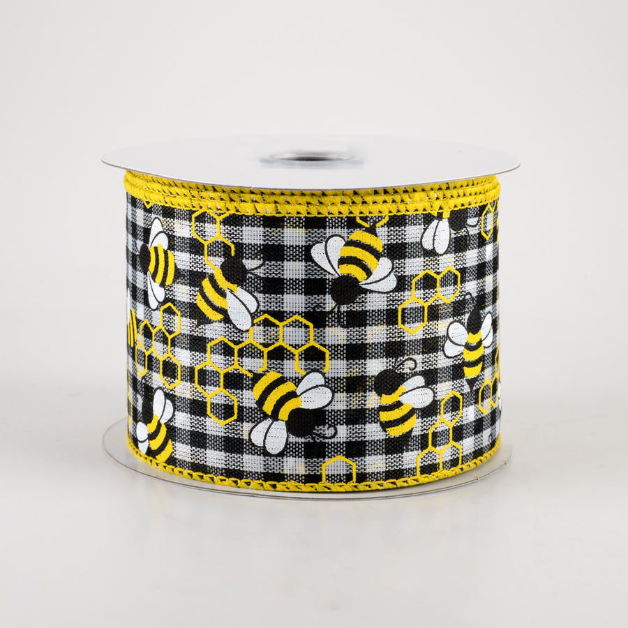 2.5" Mini Bumblebees Gingham Check Ribbon (10 Yards)