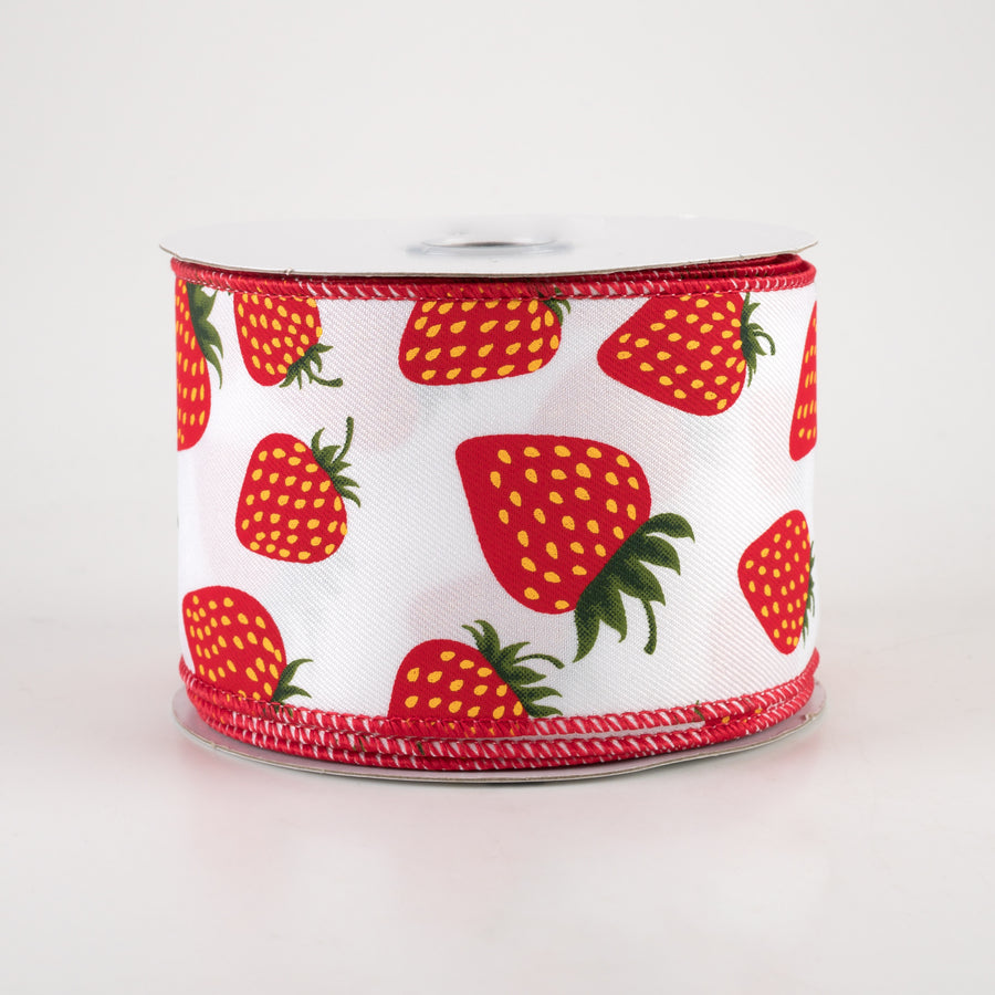 2.5" Strawberry Ribbon: White (10 Yards)