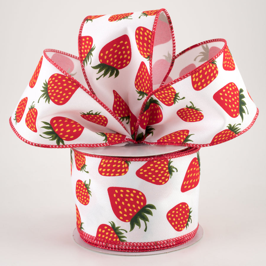 2.5" Strawberry Ribbon: White (10 Yards)