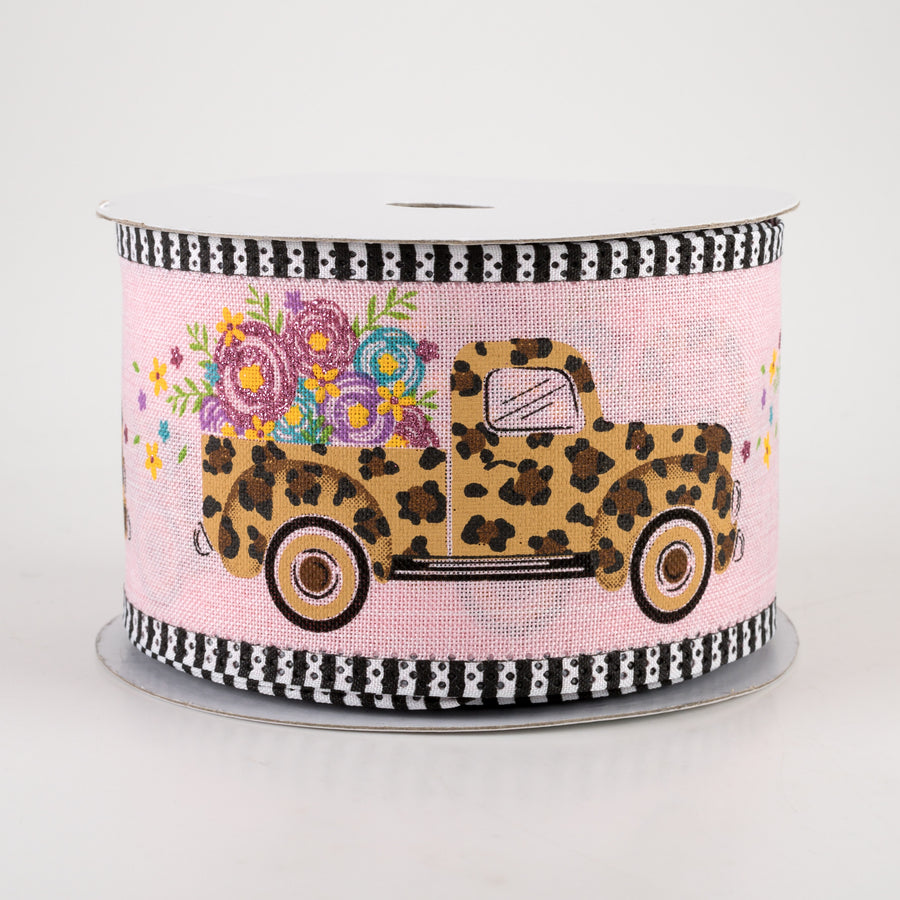 2.75" Leopard Flower Truck Stripe Edge Ribbon: Pink (10 Yards)