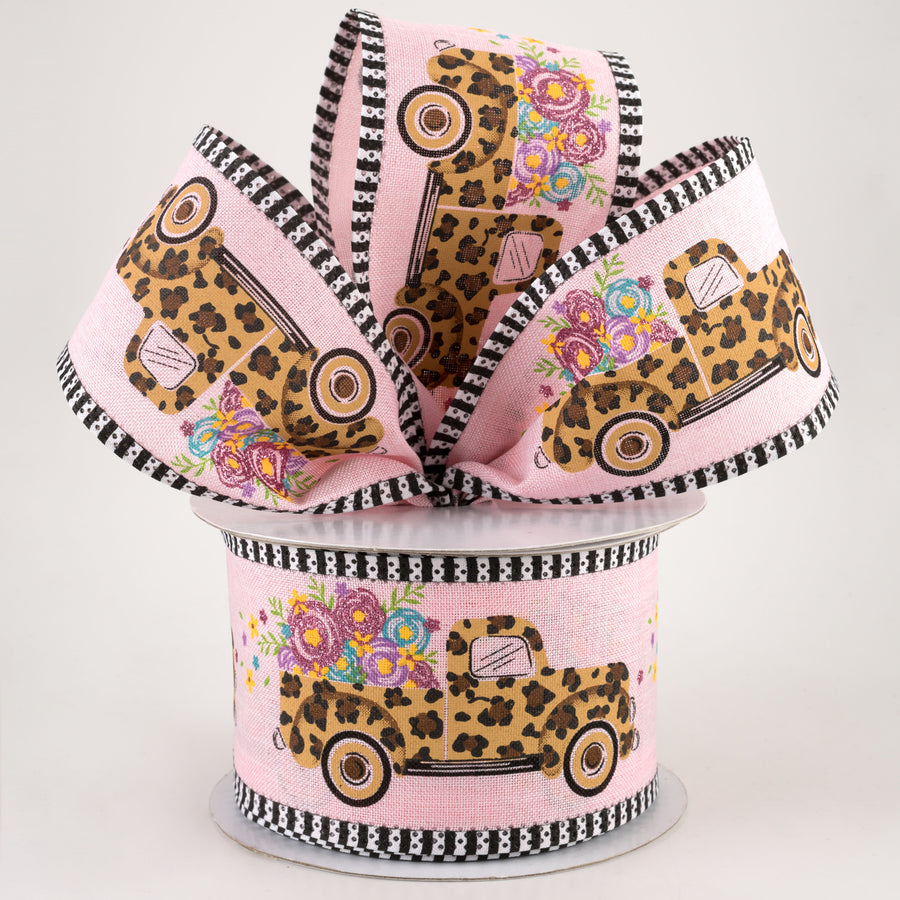 2.75" Leopard Flower Truck Stripe Edge Ribbon: Pink (10 Yards)