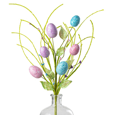 24" Glittered Pastel Eggs & Grass Bush