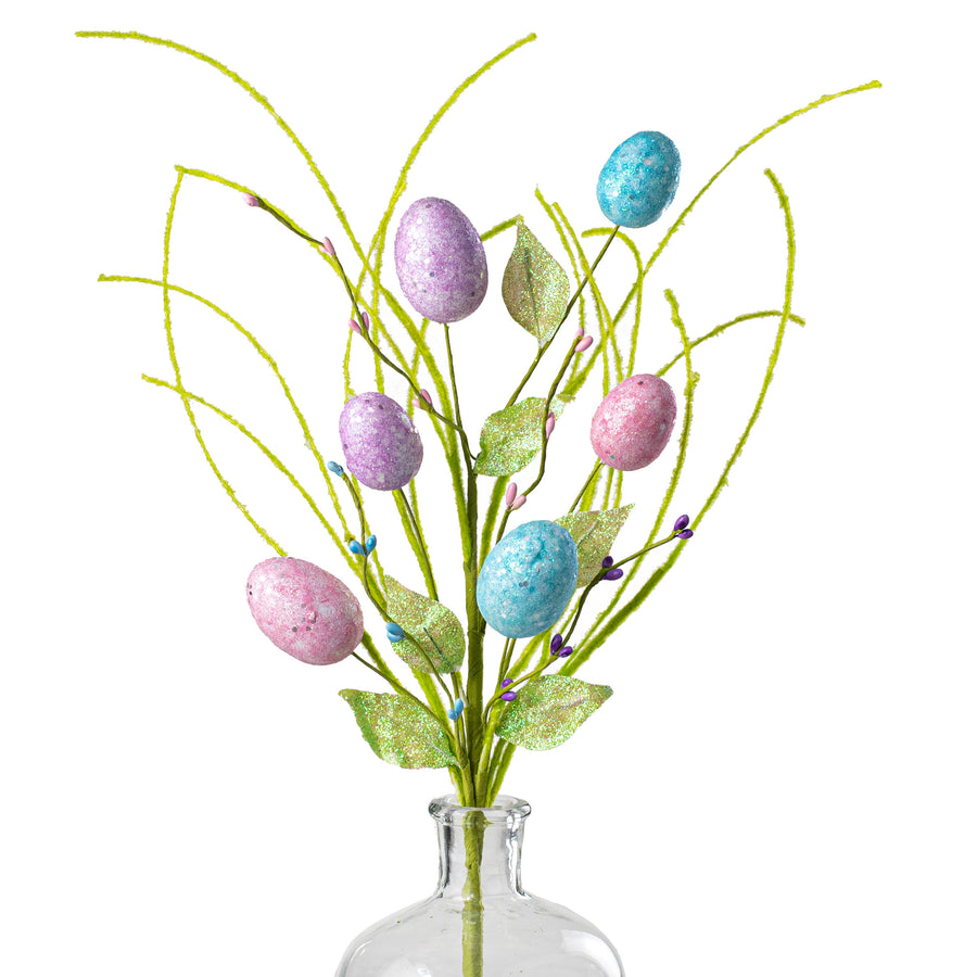 24" Glittered Pastel Eggs & Grass Bush