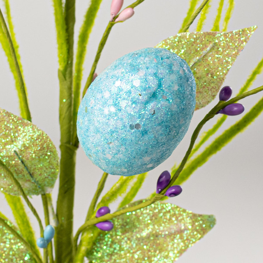 24" Glittered Pastel Eggs & Grass Bush