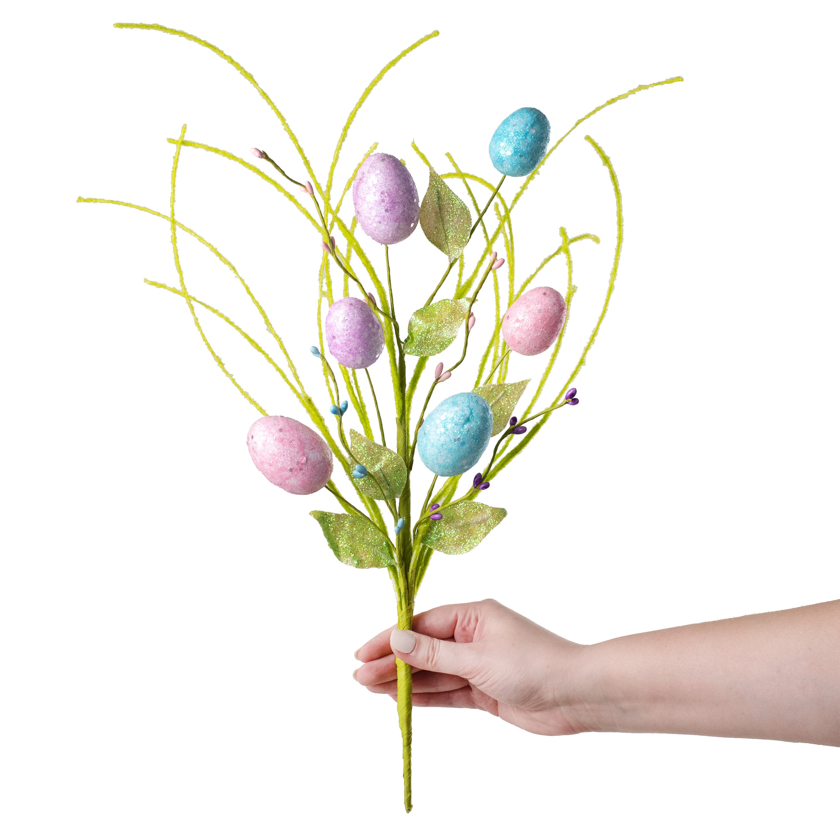24" Glittered Pastel Eggs & Grass Bush