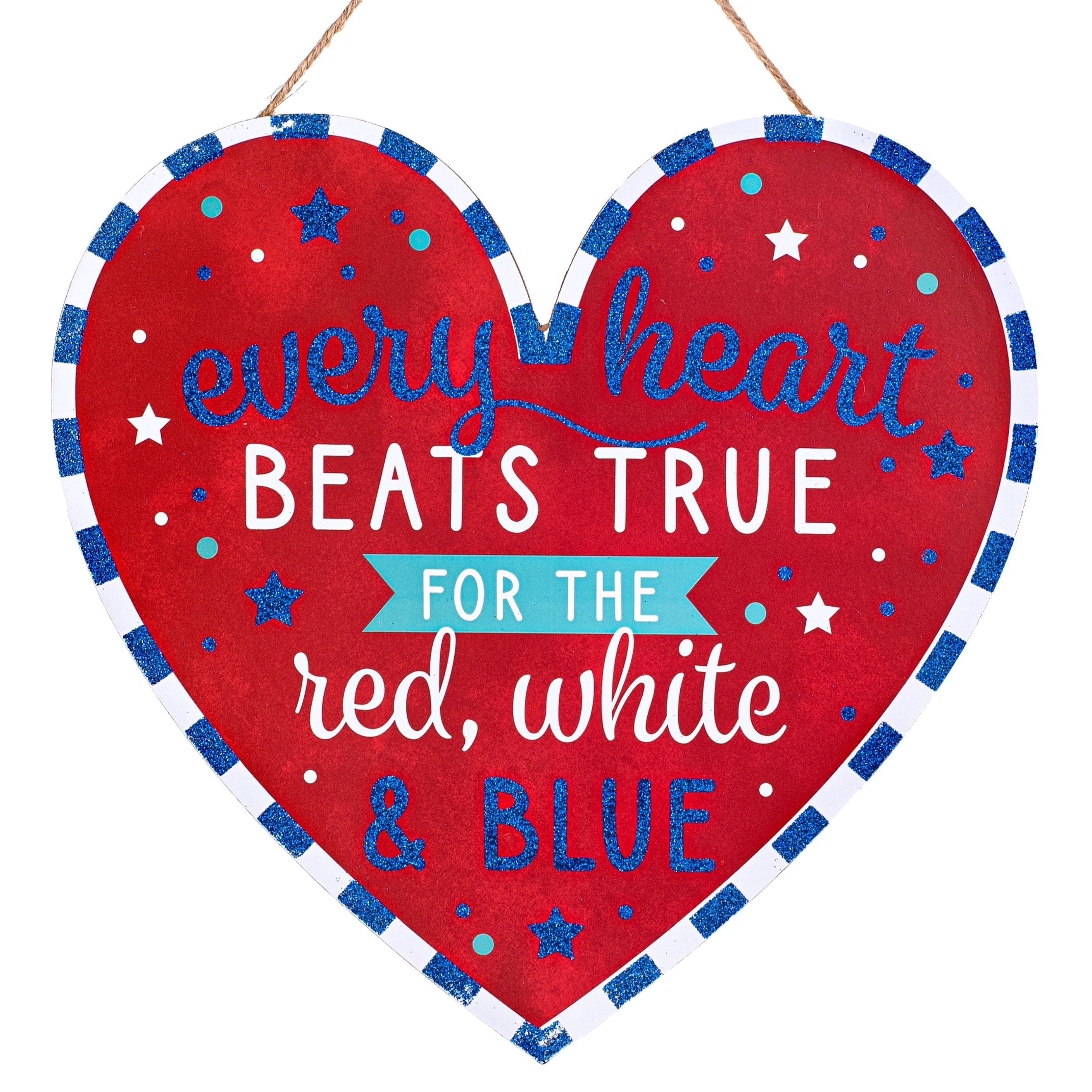 12" Wooden Heart Sign: Every Heart Beats True RWB