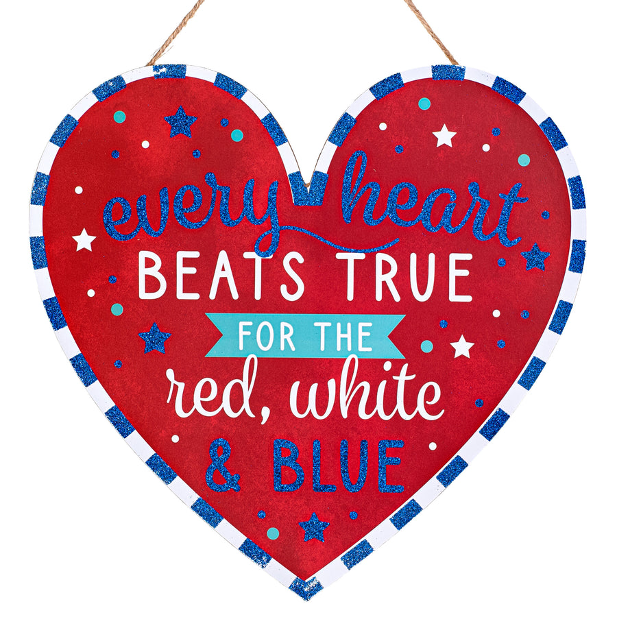12" Wooden Heart Sign: Every Heart Beats True RWB